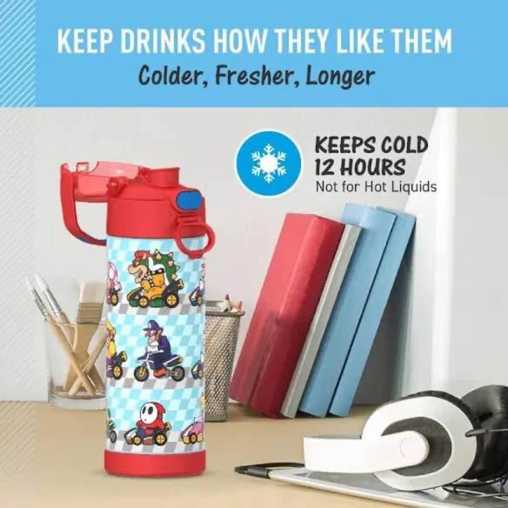 BRAND NEW super mario kart stainless steel thermos water bottle 16oz / 473ml